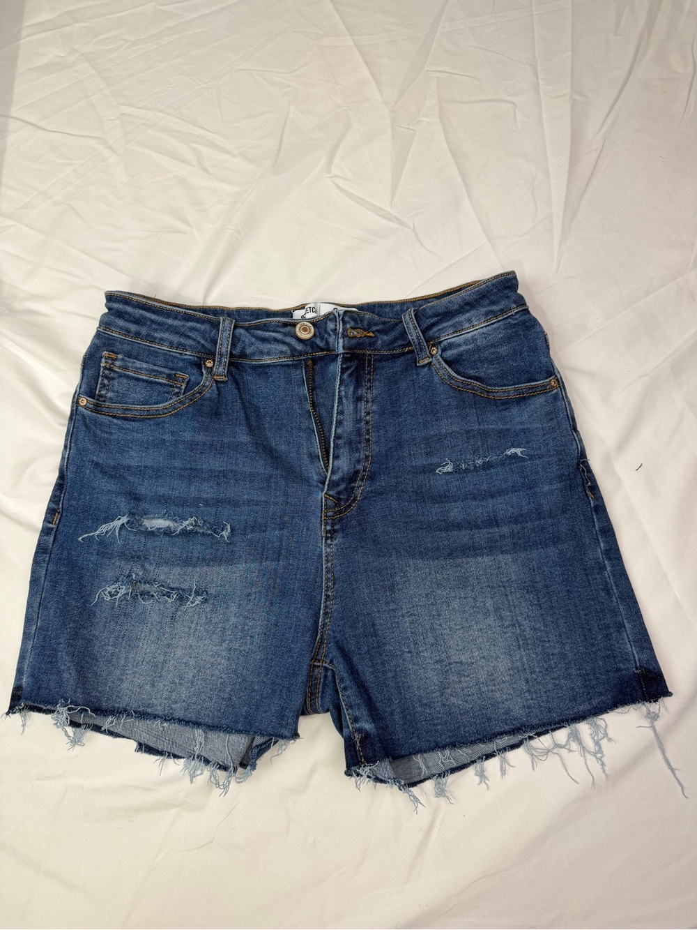 Wax Jean Distressed Dark Blue Denim Shorts